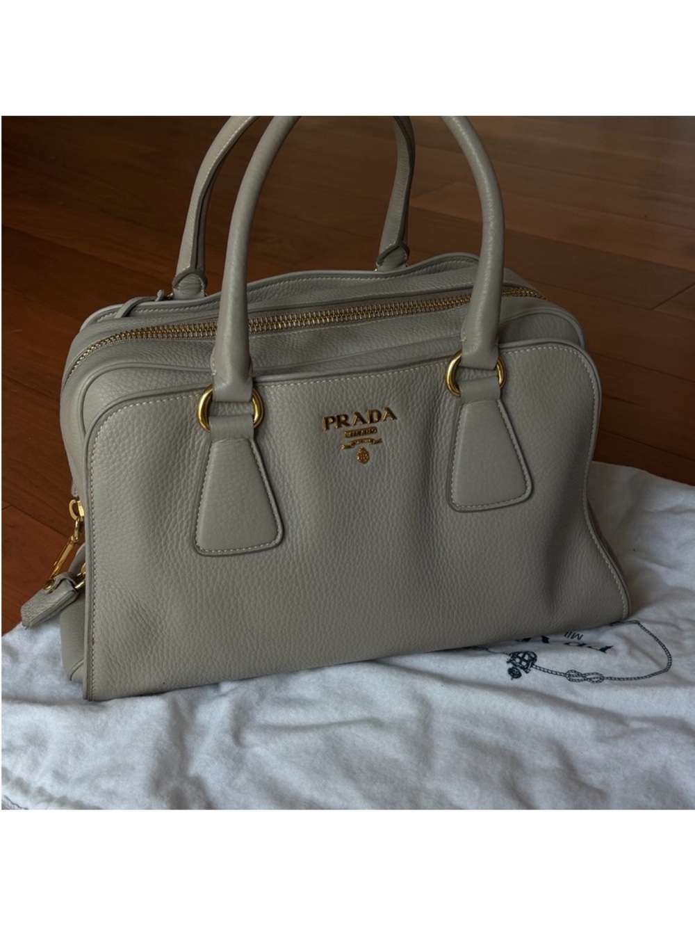 Prada Pebbled Leather Satchel in Light Gray